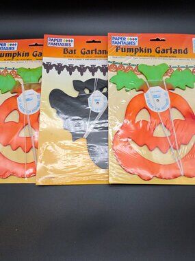Vintage Paper Fantasies Bat Pumpkin Garland 12Ft Denmark 1996 New Halloween